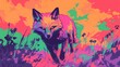 © ikkilostd - A vibrant fox walking through a colorful, abstract field of flowers under a bright sky