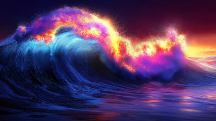 Wall Mural - vibrant neon wave pattern glowing against a dark background in futuristic style