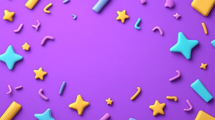 Wall Mural - Colorful Geometric Shapes and Stars on Vibrant Purple Background