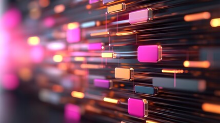 Wall Mural - Colorful Abstract Digital Background with Glowing Rectangles and Lines