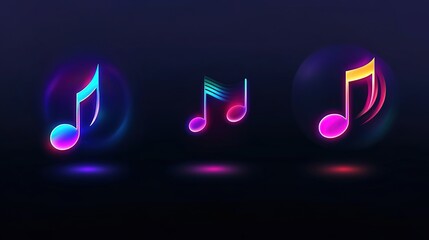 Wall Mural - Vibrant Musical Notes with Neon Effect on Dark Background