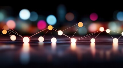 Wall Mural - Colorful Abstract Network with Blurred Lights in Dark Background