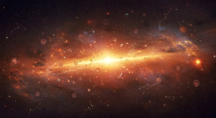 Wall Mural - glowing galaxy with constellations and cosmic bubbles in deep space
