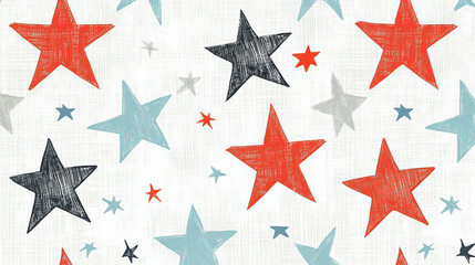 Wall Mural - Colorful stars on light background create playful pattern