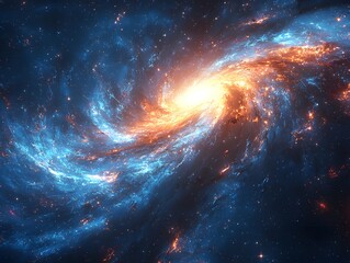 Wall Mural - cosmic swirling radiant galaxy with glowing light beams cutting through the deep expanse of space