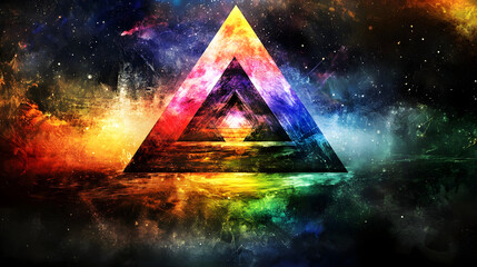 Wall Mural - triangle shape with colorful nebula background in night sky