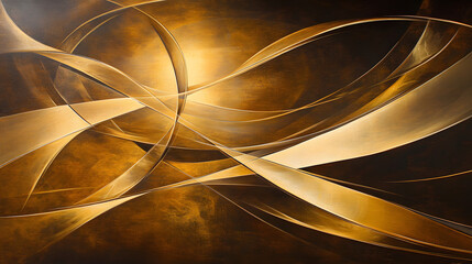Wall Mural - gold colored abstract painting with fluid shapes and textures on canvas surface
