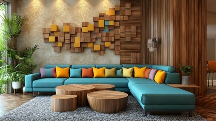 Canvas Print - Modern Colorful Living Room Interior Design