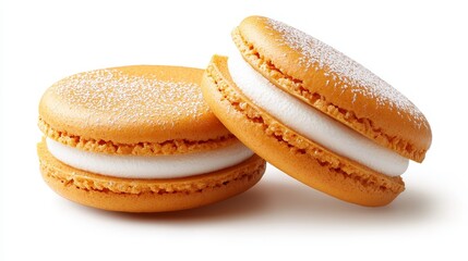 Close-up pumpkin whoopie pie halves, detailed texture, food photography style, isolated on white background