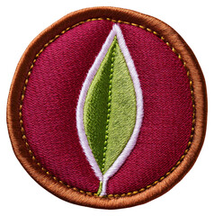 Embroidered Green Leaf Badge on Red Background