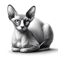 Sticker - 흰 배경, 스핑크스 고양이, 펜슬 드로잉, jpeg (white background, Sphynx cat, pencil drawing, jpeg)