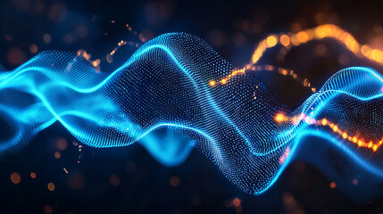 Wall Mural - Dynamic energy waves creating vibrant structure with glowing particles