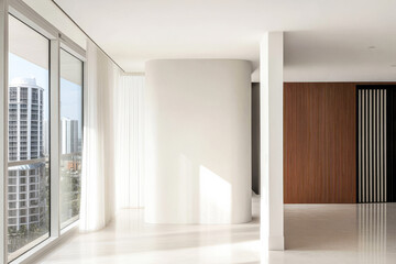 Wall Mural - Modern architectural design featuring rounded walls and large windows in luxury apartment