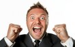 © CK Studio - Excited businessman celebrating success, shouting with joy, and making fist pumps in formal suit