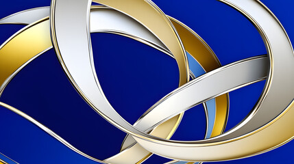 Wall Mural - two simple metal rings placed on a solid blue background showcasing their circular design and reflec