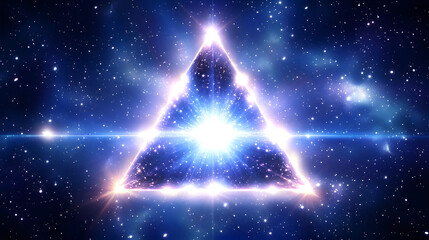 Wall Mural - triangle shape illuminated in the center of a colorful cosmic nebula in outer space