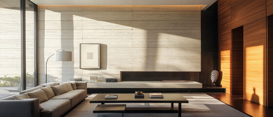 Wall Mural - Modern minimalist interior design featuring natural light in a spacious living area