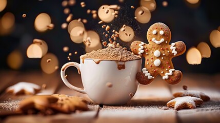 Sticker - Gingerbread Man in Hot Chocolate: Festive Christmas Food Art