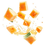 PNG Exploding real melon pieces fruit food photography.