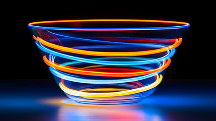 Wall Mural - Glass bowl filled with colorful light painting effects creating a vibrant artistic display