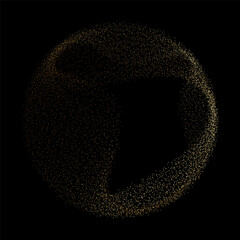 Wall Mural - abstract vector dot particles fluid flowing round shape wavy smooth curve gold gradient light on bla