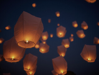 Magical sky lantern release at night – celebration of light and wishes