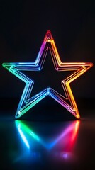 Poster - Colorful neon star light with multicolored reflection on dark background. Modern decor and vibrant design concept