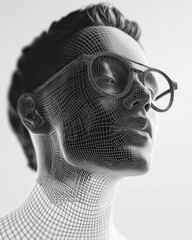 Wall Mural - wireframe headshot with glasses tech and innovation concept minimalist portrait on