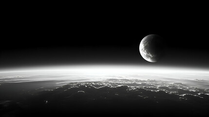 Crescent Moon Over City Lights at Night from Space