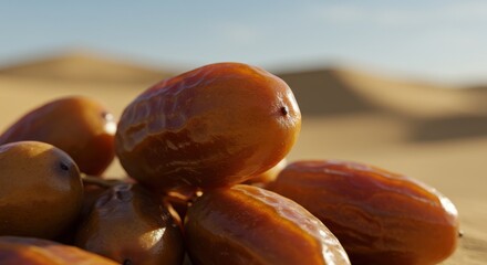 Fresh dates clustered together in a desert landscape under a clear sky