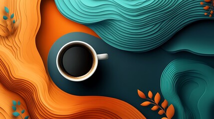 Wall Mural - Abstract Coffee Break: A Cup of Coffee in a Colorful Landscape