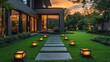 © Nurul - Modern home garden path at sunset