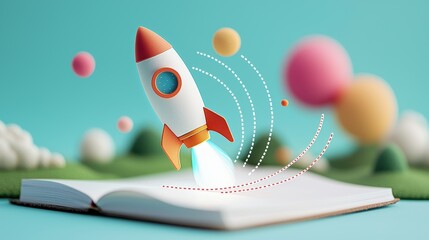 Wall Mural - A hand drawn rocket on a notepad, with a dotted line showing its trajectory towards a target, representing a clear vision and ambitious goals.