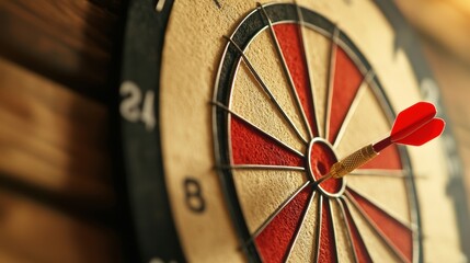 Wall Mural - A dartboard with darts scattered around the bullseye, some hitting the mark and others missing, representing the trial and error inherent in innovation.
