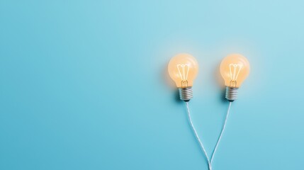 Wall Mural - Two speech bubbles connected by a dotted line, with light bulbs inside, symbolizing the spark of inspiration that can occur during a conversation.