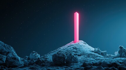 Wall Mural - A giant, glowing exclamation point against a dark background, representing a groundbreaking idea or a moment of sudden inspiration.
