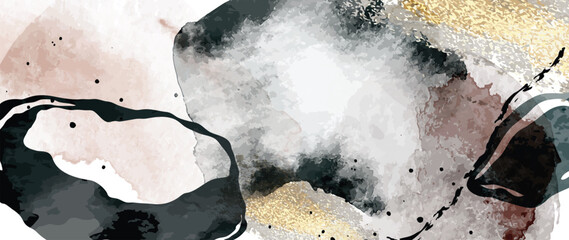 Wall Mural - watercolor art background vector. wallpaper design with paint brush earth tone watercolor, gold line
