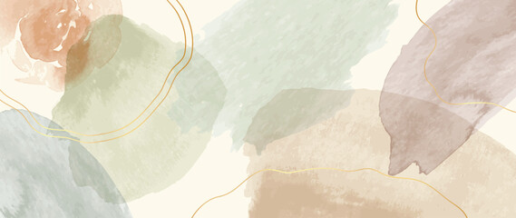 Wall Mural - watercolor art background vector. wallpaper design with paint brush earth tone watercolor, gold line