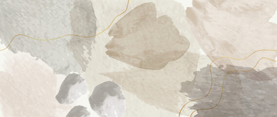 Wall Mural - watercolor art background vector. wallpaper design with paint brush earth tone watercolor, gold line