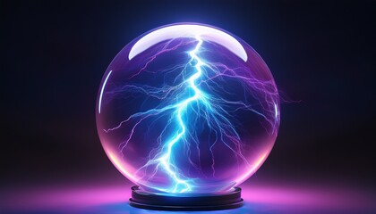 Wall Mural - Close-up of a lightning strike within a plasma globe, with electric tendrils glowing in neon purple, creating an electrifying and mesmerizing visual.
