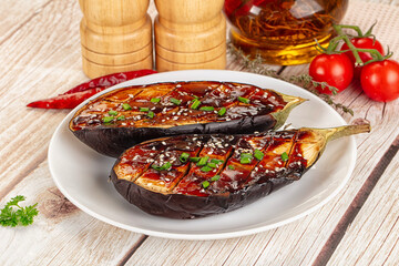 Wall Mural - Baked eggplant with teriyaki sause