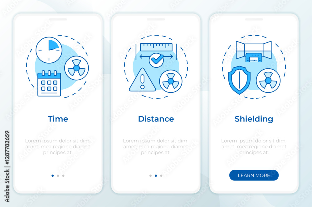 Radiation exposure principles blue onboarding mobile app screen ...
