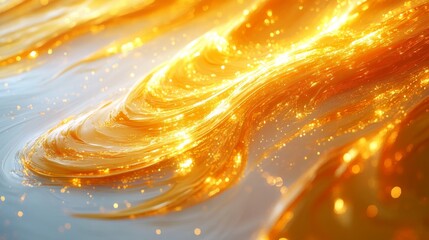 Wall Mural - golden flowing texture with shimmering particles on white background, abstract and luminous. artisti
