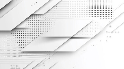 Wall Mural - geometric abstract white background with layered paper cut design and dotted patterns