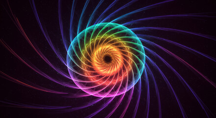 Wall Mural - abstract rainbow spiral emerges from a cosmic dark background