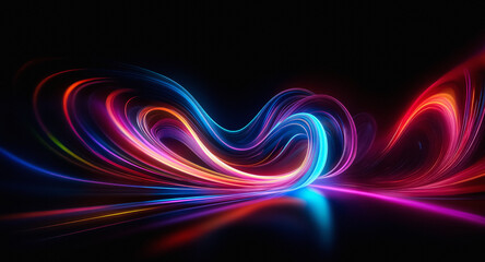 Wall Mural - abstract vibrant light trails swirl on a dark backdrop, creating a dynamic flow of energy and colorf