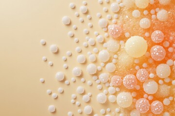 Wall Mural - Sugar granules and spheres arranged on a beige colored background