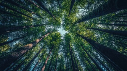 Wall Mural - a dense woodland with trees stretching high into the sky, their branches creating a dense canopy tha