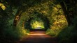 © Matcha_09 - A peaceful woodland path surrounded by thick green trees and vibrant foliage, leading to a distant clearing.
