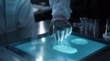 A criminal investigation officer scanning a fingerprint using a high-tech scanner. Featuring precision and technology